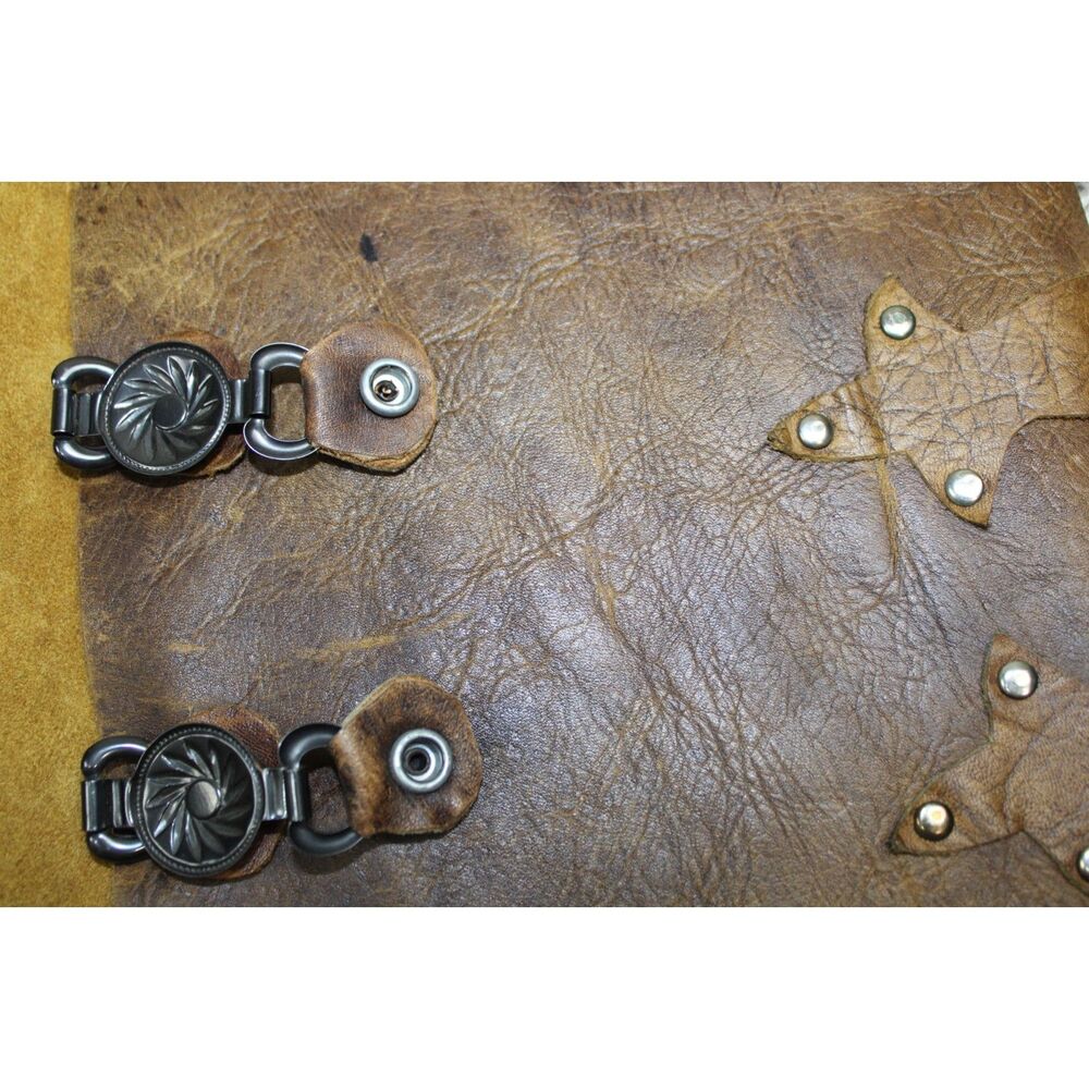 Vintage Handmade Leather Vest Distressed Western Boho Concho Vest Artisan Mexia - Picture 7 of 7